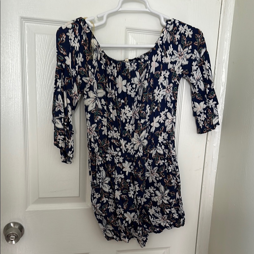 Floral Navy and White Romper